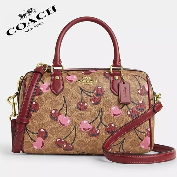❤️Coach Rowan Satchel Bag In Signature Canvas With Cherry Print - Picture 1 of 10